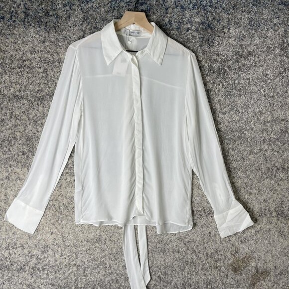 Mango Shirt Womens Medium White Valentin Tie Neck Long Sleeve Button Up Blouse - Picture 1 of 8